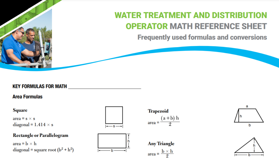 Water Treatment of Distribution Operator Math Reference Sheet ...